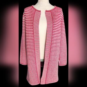 Talbots Open-front Cardigan Sweater Pure Merino Wool Women's M Red & White